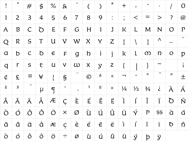 Korigan ITC Std Light  glyph index