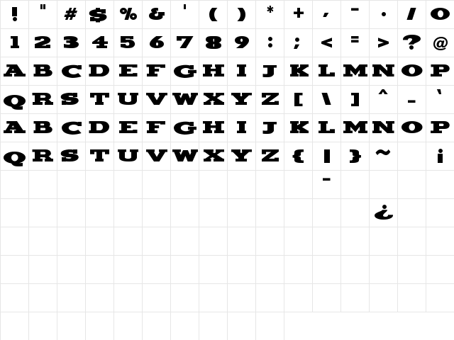 Hundo Regular  glyph index