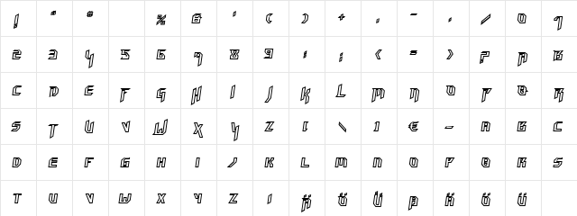 HammerheadOutline Italic  glyph index