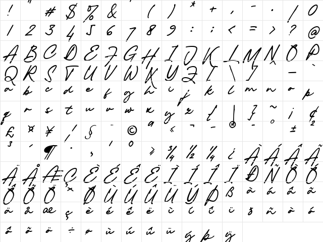 Piedmont Regular  glyph index