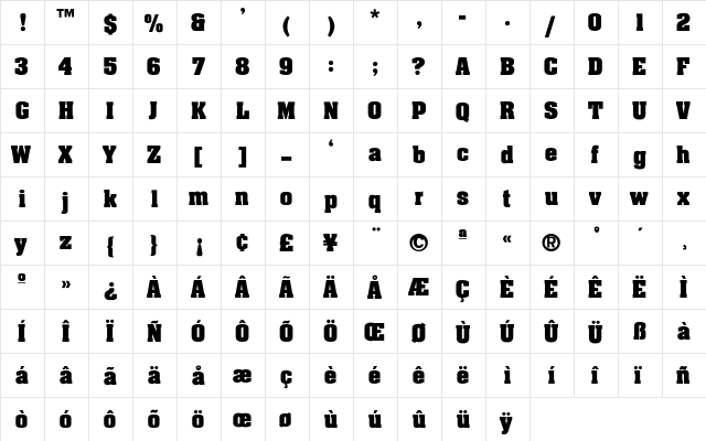 Johnny-Light Regular  glyph index