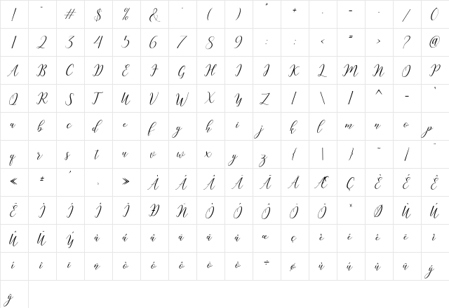 Katlyne Regular  glyph index