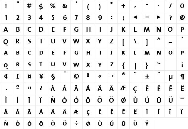 TheSansBold-Caps Regular  glyph index