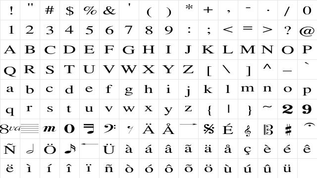 TempoFont Ex Regular  glyph index