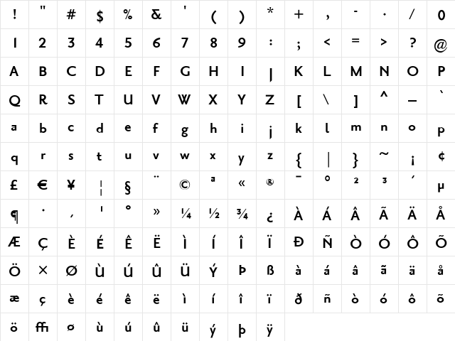 Priori Sans Bold  glyph index