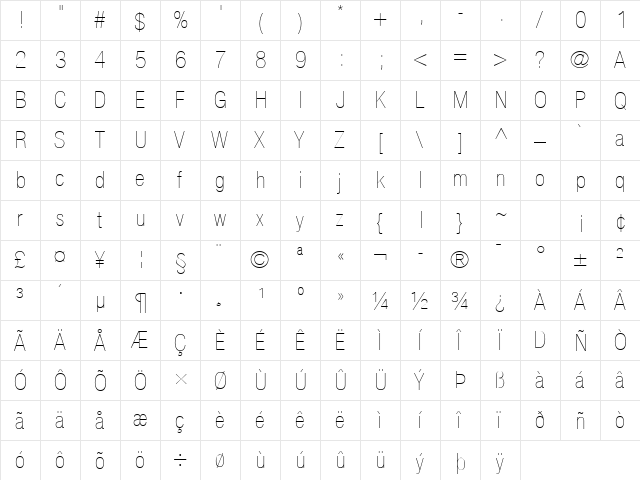 Helvetica Neue LT Com 27 Ultra Light Condensed  glyph index
