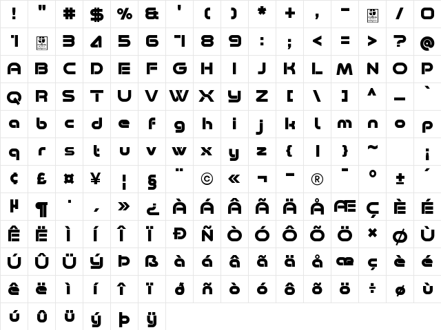 Minalis_Demo Bold  glyph index