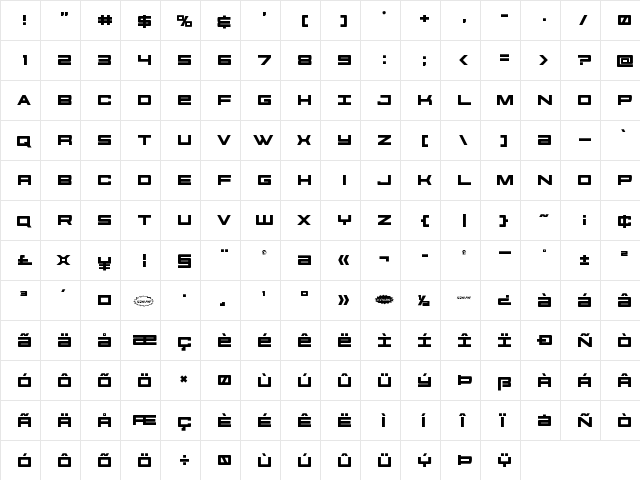 Future Forces Title Regular  glyph index