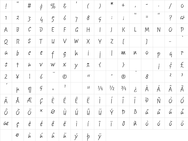 ElektrixLight Regular  glyph index