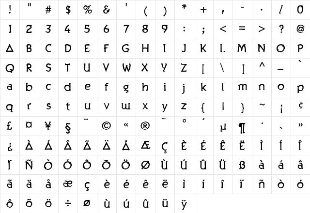 Twig RegularA  glyph index