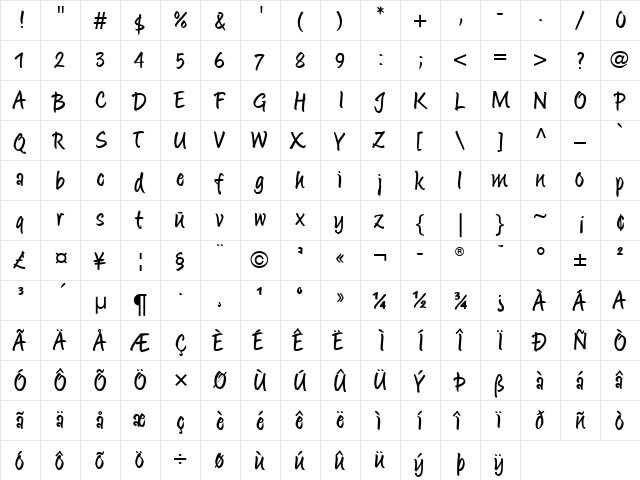 Matthia LT Regular Regular  glyph index