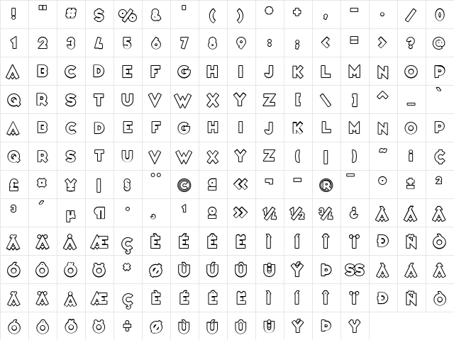 Variet頃asino Regular  glyph index