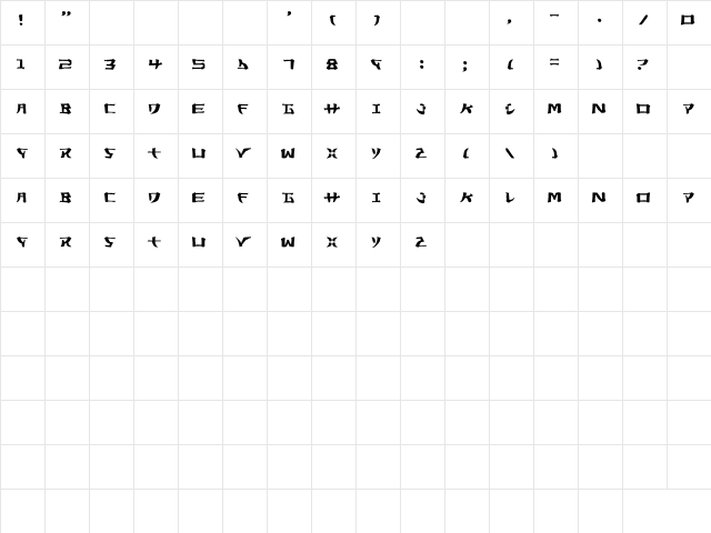Yorstat Regular  glyph index