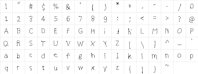 YoungWriter Regular  glyph index