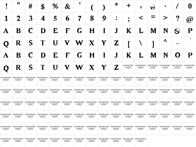 Ghostbusters Regular  glyph index