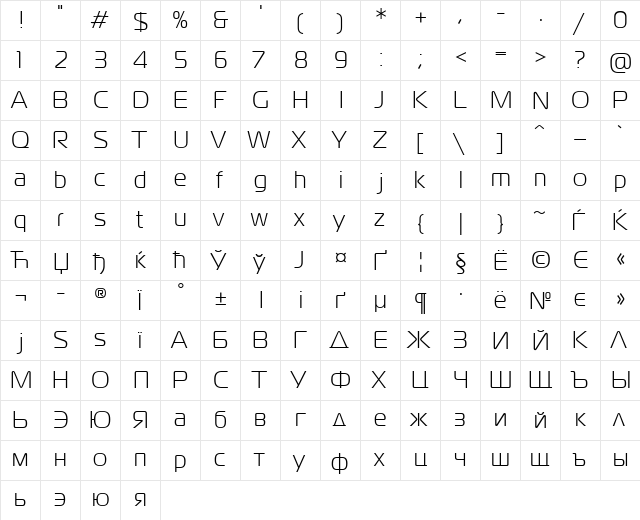MagistralC Regular  glyph index