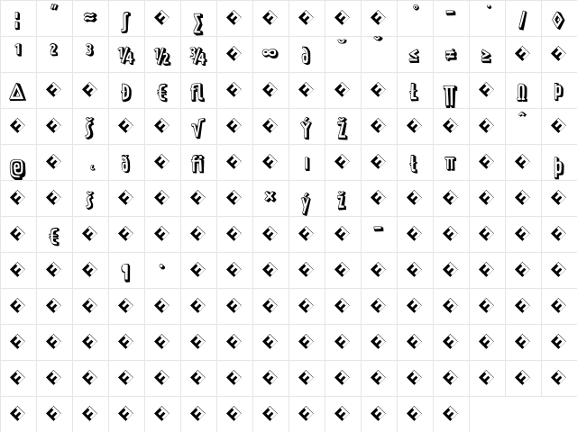 PraterBlockOne-RegularExp Regular  glyph index