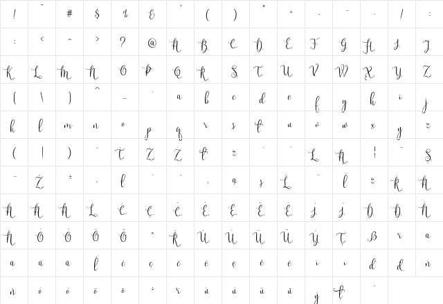 Sweetgentle Regular  glyph index