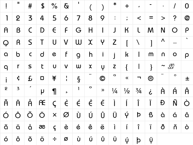 Dyname SSi Regular  glyph index
