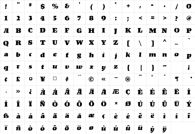 Kompakt Regular  glyph index