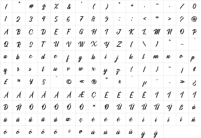 Quicklamb Regular  glyph index