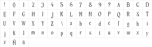 Nerea Regular  glyph index
