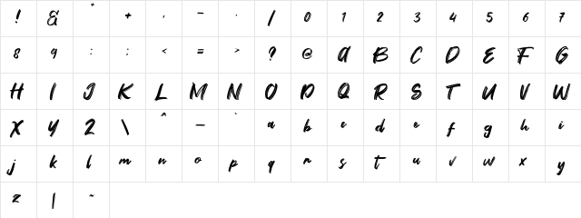 Fontbliz Regular  glyph index