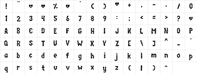 Paper Hearts Regular  glyph index