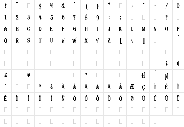 Algerian Condensed Plain  glyph index