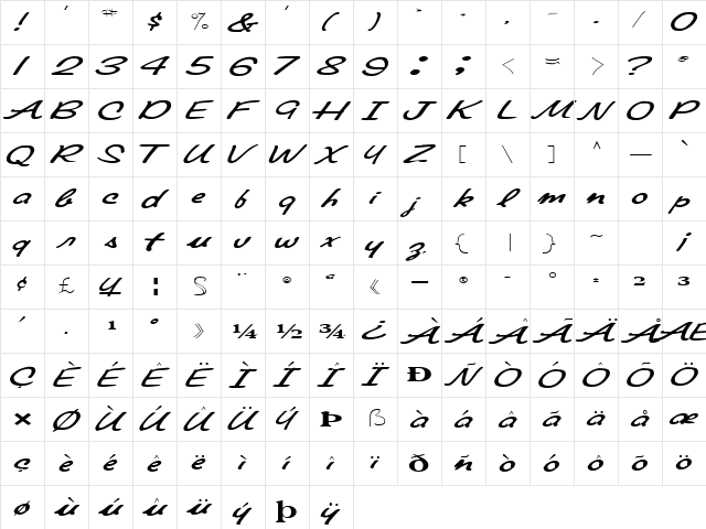 ElaineFont81 Regular  glyph index