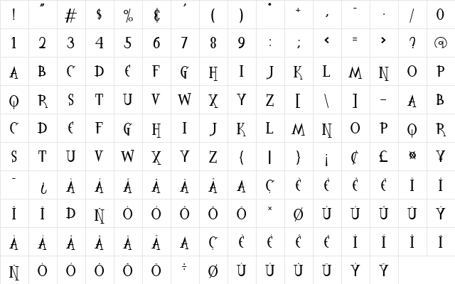 The Spooky Time Regular  glyph index