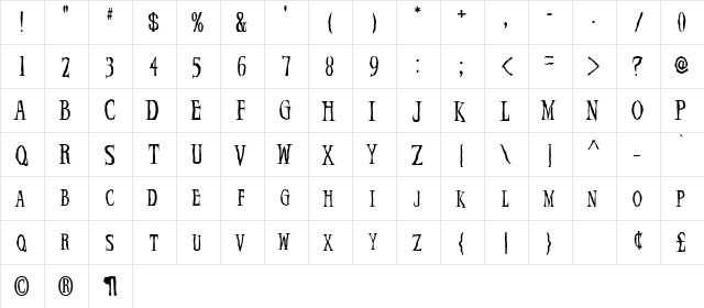 Demon Night  glyph index