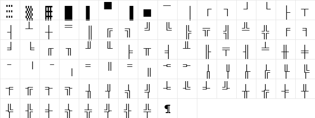 LotusWP Box Roman  glyph index