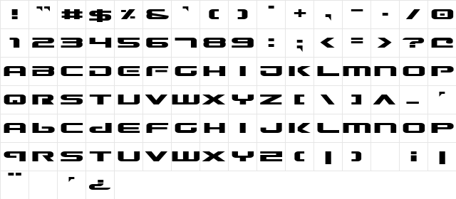 Gunship Expanded Expanded  glyph index