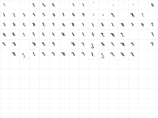 She Talks 1 Regular  glyph index