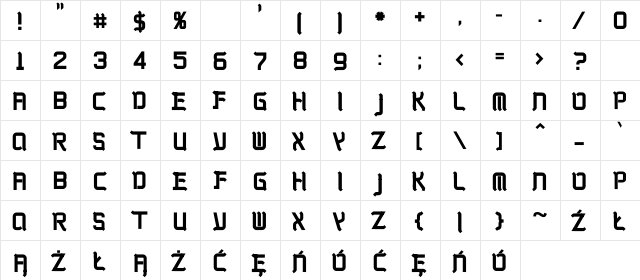 Kwadryga Regular  glyph index