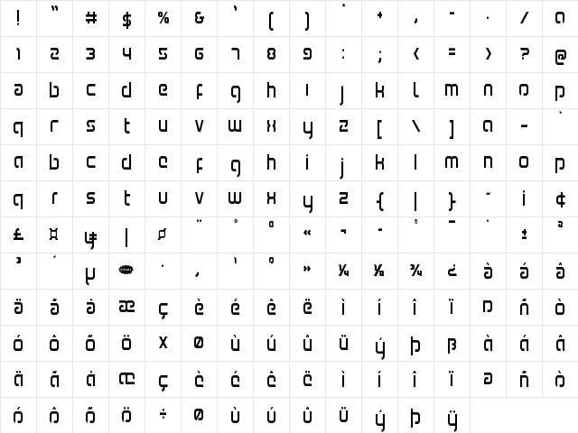 Youngerblood Condensed Condensed  glyph index