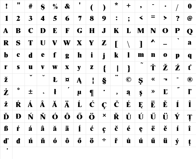 NimbusRomDEEExtBol Regular  glyph index