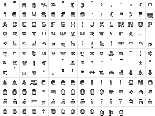 USAngel Chrome Regular  glyph index