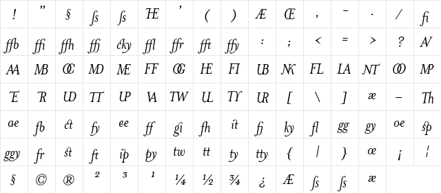MrsEavesJustLig Italic  glyph index