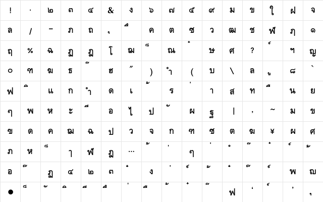TATM001 Regular  glyph index