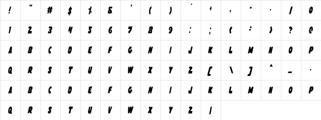 Flying Leatherneck Condensed Condensed  glyph index