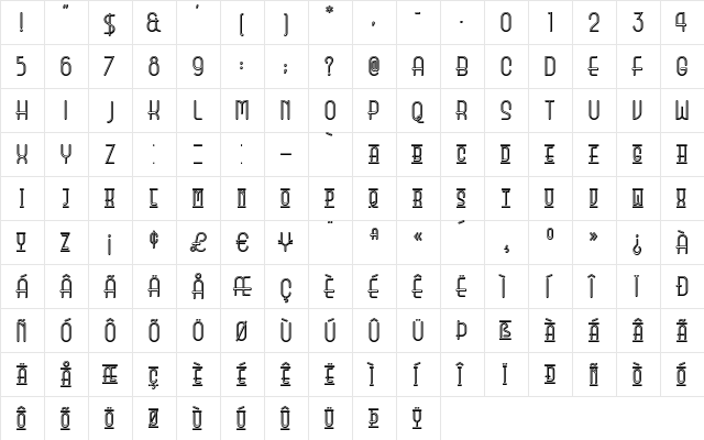 BeautySchoolDropoutII Regular  glyph index