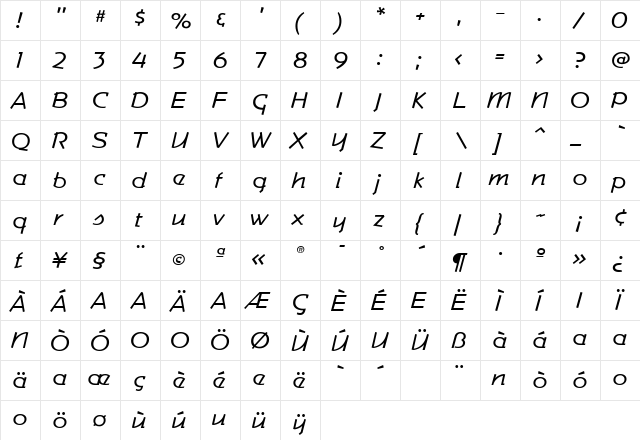 CommerceLean Regular  glyph index