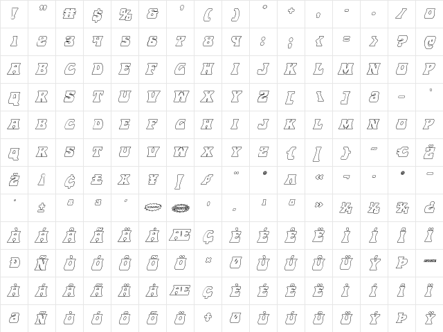 Hip Pocket Outline Italic Italic  glyph index