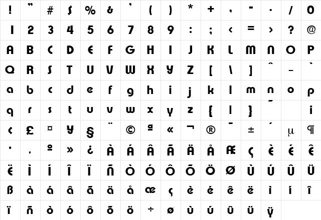 Expressa-Serial-ExtraBold Regular  glyph index