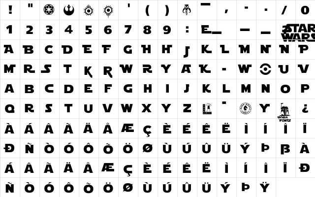 Star Jedi Rounded Regular  glyph index