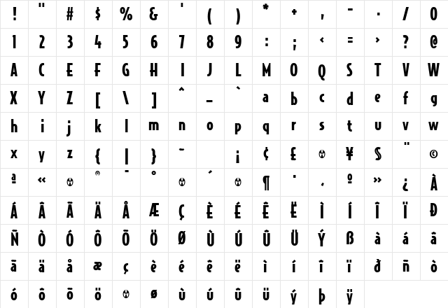 BodegaSans Black  glyph index