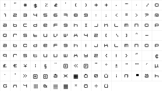 jethose  PIXEL Regular  glyph index