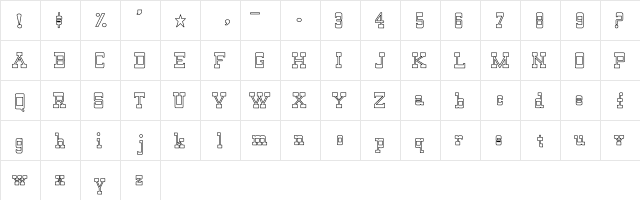 WildWest-Normal Hollow Regular  glyph index